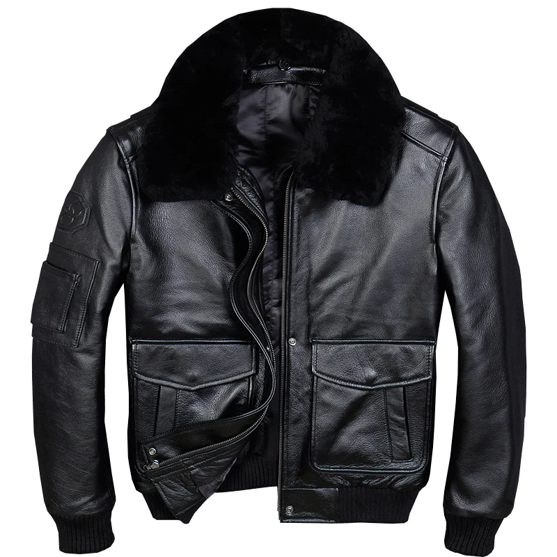 2020 Black Men USAF Pilot Jacket Wool Collar Plus Size 3XL Genuine Cowhide Winter Russian A2 Leather Coat FREE SHIPPING