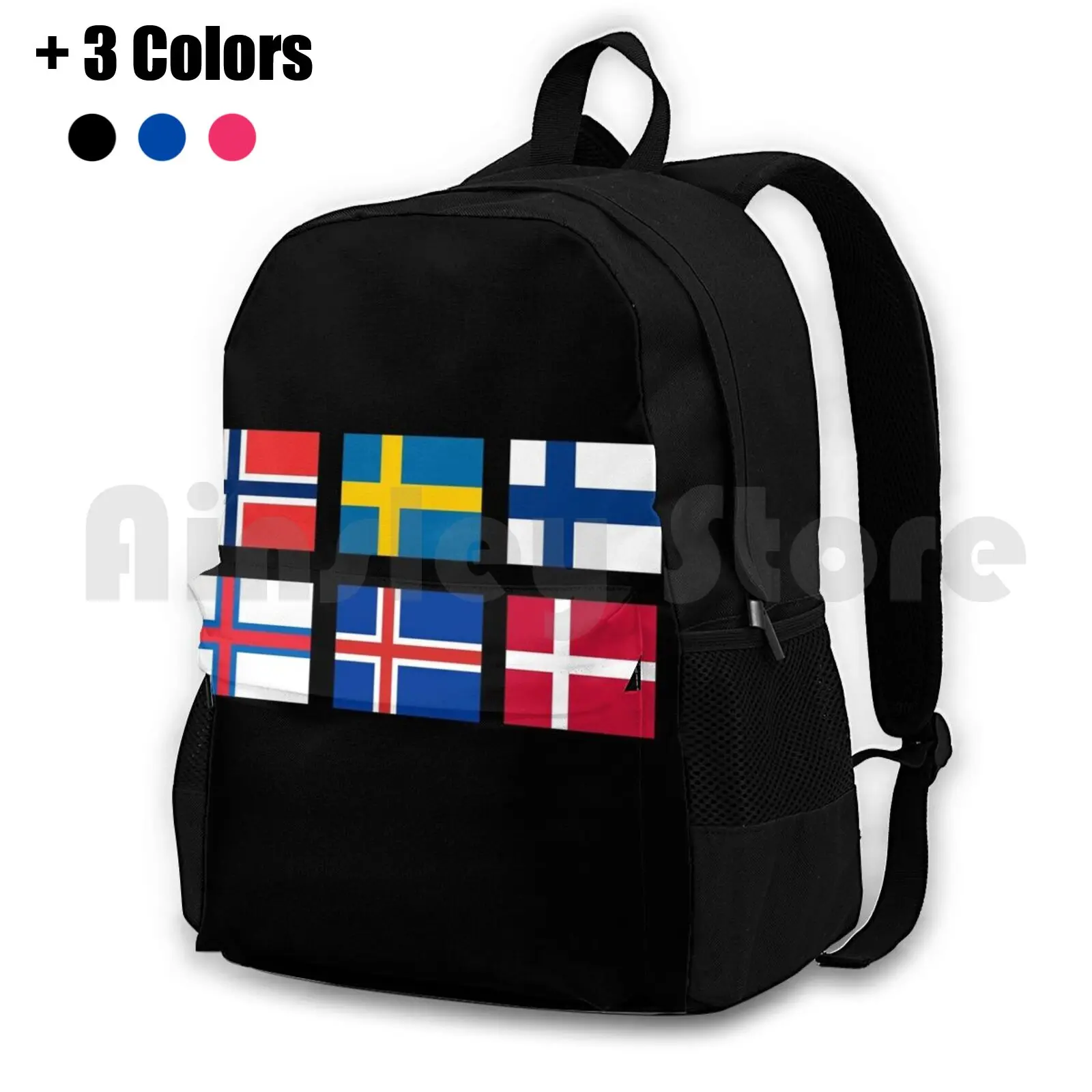 Scandinavian Flags Outdoor Hiking Backpack Waterproof Camping Travel Scandinavia Sweden Norway Finland Iceland Faroe Islands