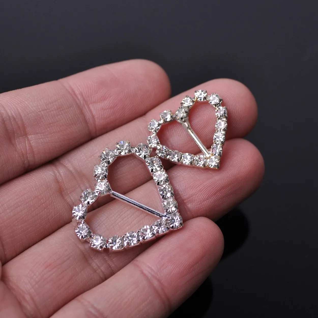 5pcs Hollow Heart 20mm 30mm Silver Color Metal & Crystal Glass Rhinestones Beads Connectors Slide Buckle for Jewelry Making DIY