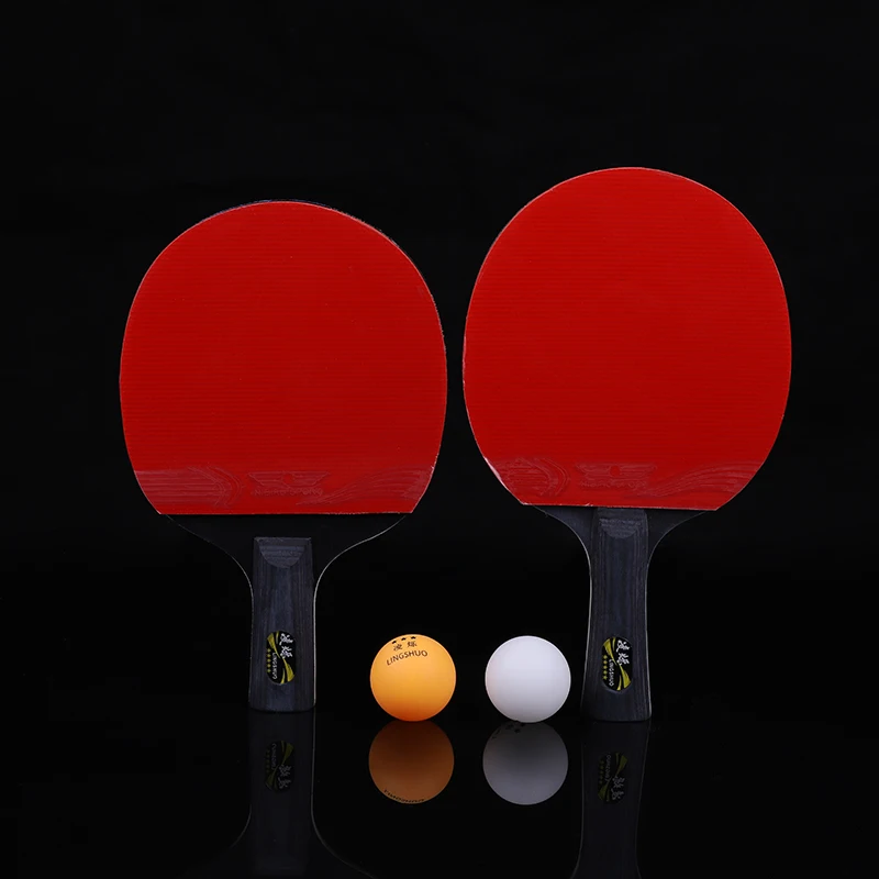 2 Pieces/ Lots Tennis Racket Table Racket Racket Bag With Ball 5 Star Long Handle Rcket Rubber Red And Black Double-sided Belt