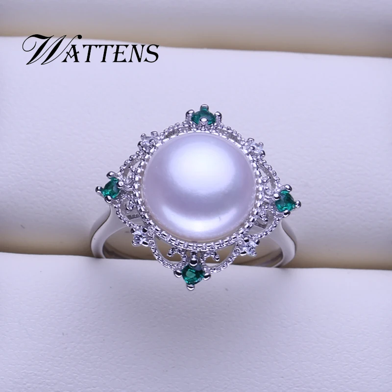

Natural pearl ring for Women 925 sterling silver ring for women pearl jewelry Green zircon Bohemian luxury big ring Party Gift