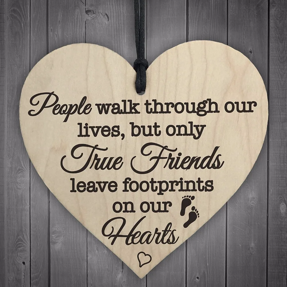 True Friends Leave Footprints On Our Hearts Wooden Hanging Heart Friend Plaque Sign Christmas Gift