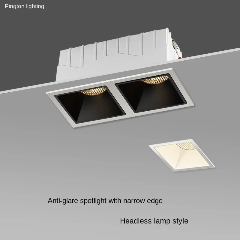 

Led Double Head Embedded Single Head Spotlight Household Honeycomb Anti Glare Grid Square Tank Without Main Downlight Narrow