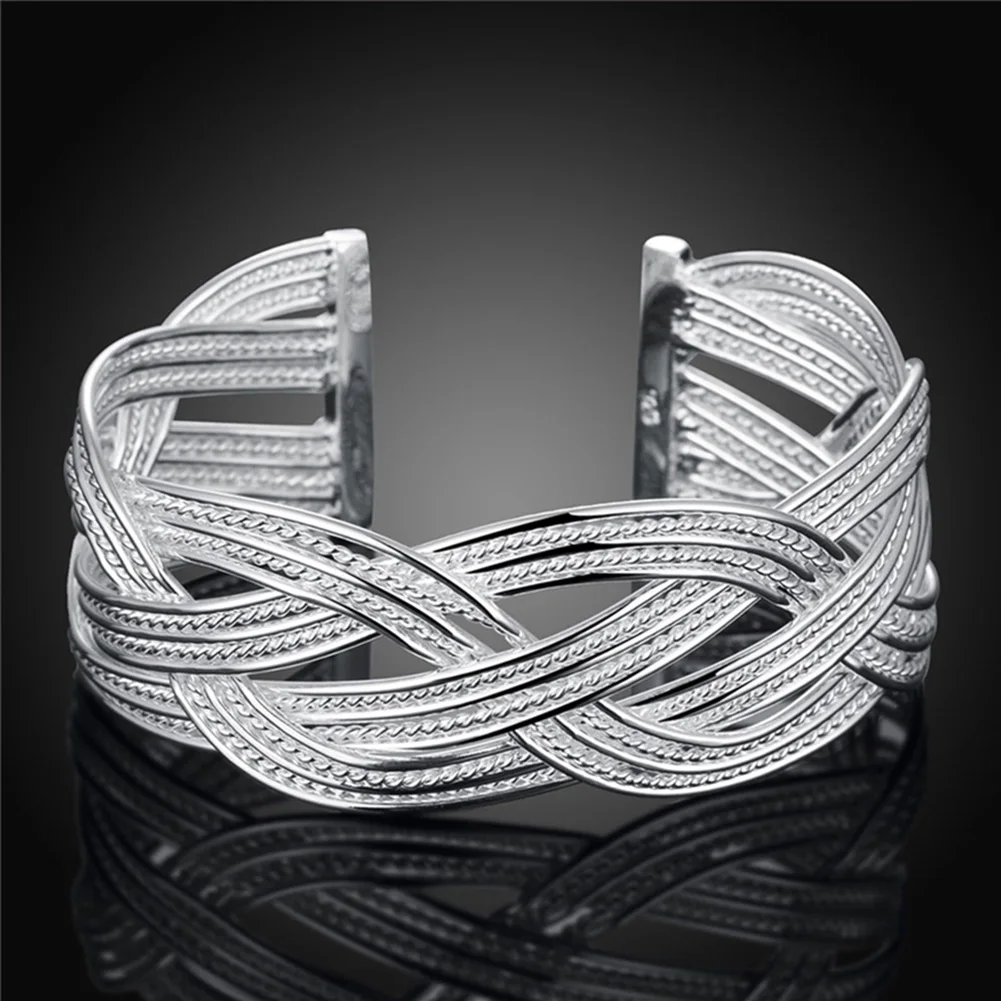 

Fashion 925 Sterling Silver Intertwined Bangle Bracelet For Women Party Luxury Jewelry Accessories Promotions