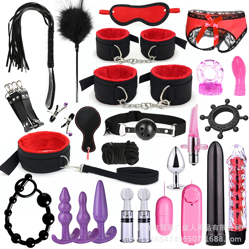 

26PCS Set Pack BDSM Sex Bondage Leather Bondage Kits Sex Collar Handcuffs Whip Juguetes Sexuales Erotic Sex Toy Plug Women Sex