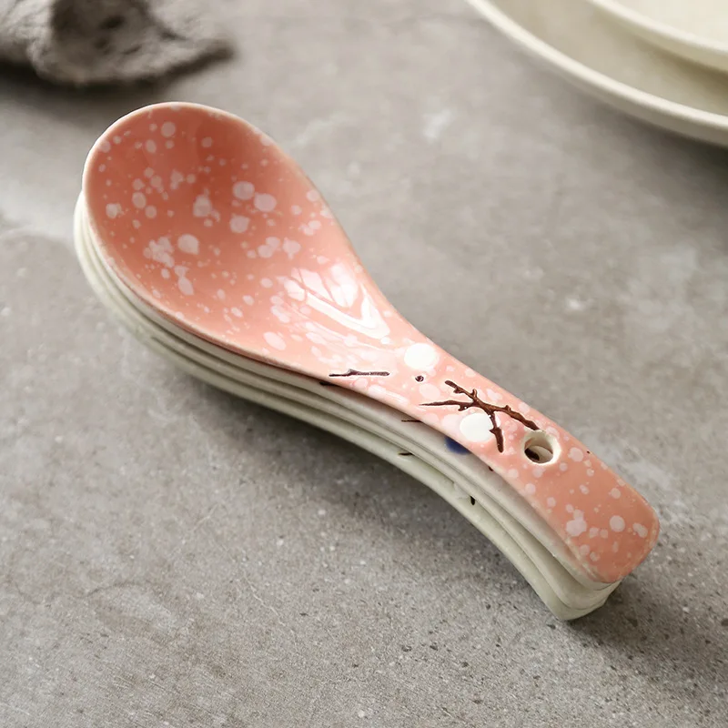 Japanese Ceramic Spoon Handpainting Porcelain Soup Spoon Kitchen Cooking Utensil Tool Creative Milk Stirring Spoon Tableware