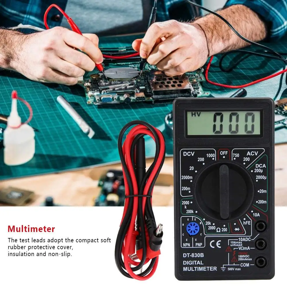 DT830B التيار المتناوب/تيار مستمر LCD الرقمية المتعدد 750/1000 فولت الفولتميتر مقياس التيار الكهربائي أوم اختبار عالية السلامة يده متر رقمي متعدد