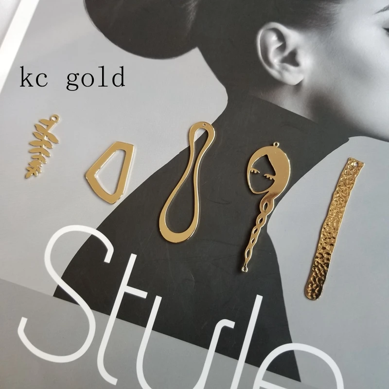 DIY earrings accessories pure copper plated 18K true gold leaves embossed brushed texture earrings jewelry pendant