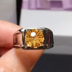 New Classic Man Gemstone Ring for Daily Wear 8mm Size Natural Citrine Ring for Man Real 925 Silver Man Jewelry Good Gift