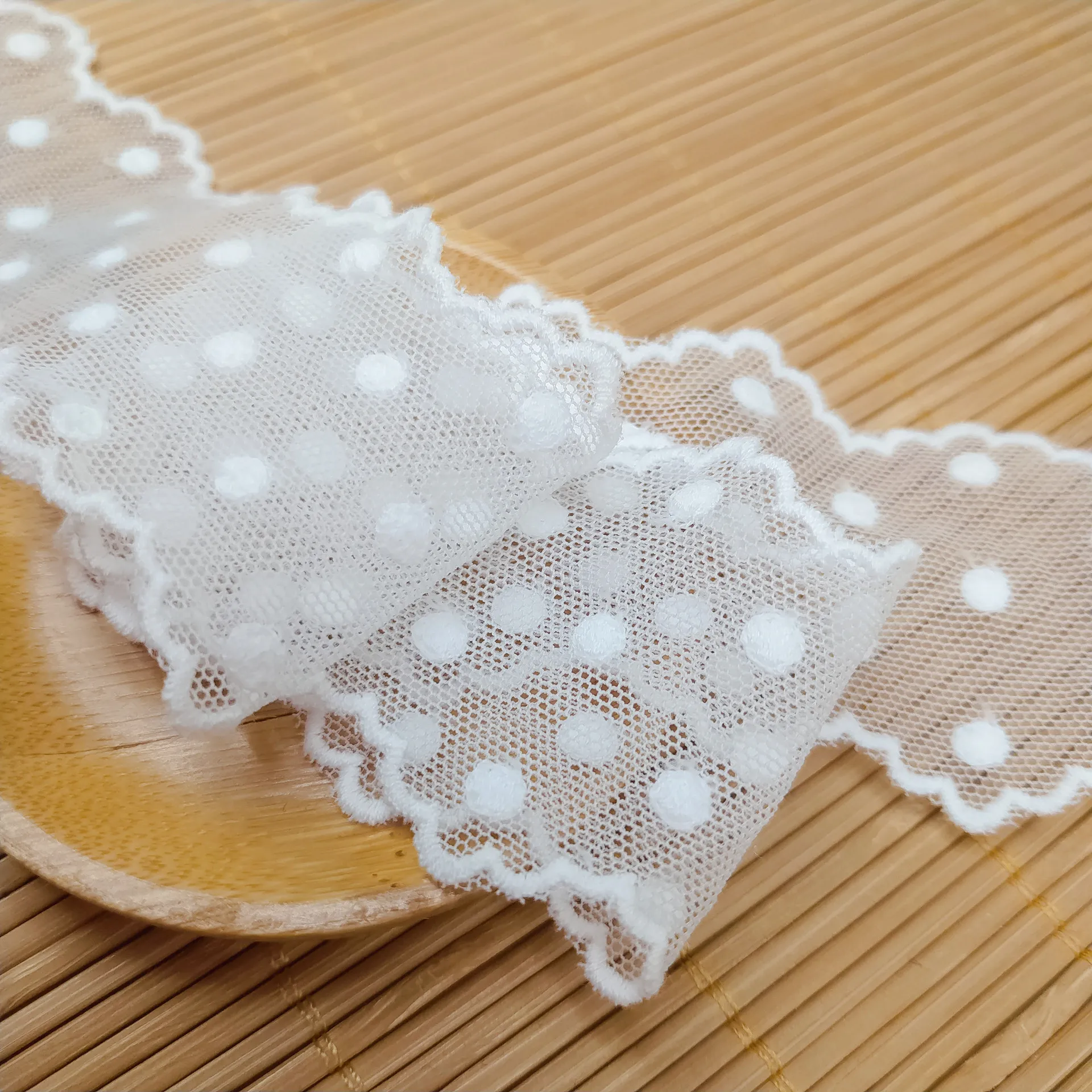 Soft Net Yarn White Milk Dot Waves Pattern Embroid Sewing Wedding Underwear Lace RibbonTrim DIY Garment Accessories Doll Lace