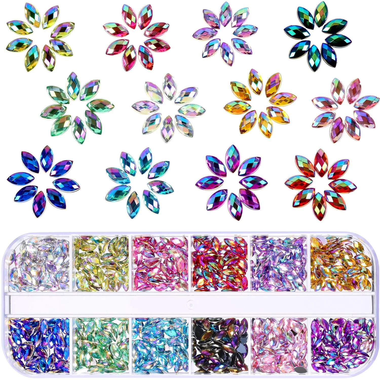 100Pcs Crystal Acrylic Horse eye Shape Rhinestone AB Color 3D Nail Art Flat Back Marquise Earth Facet Decorative Strass