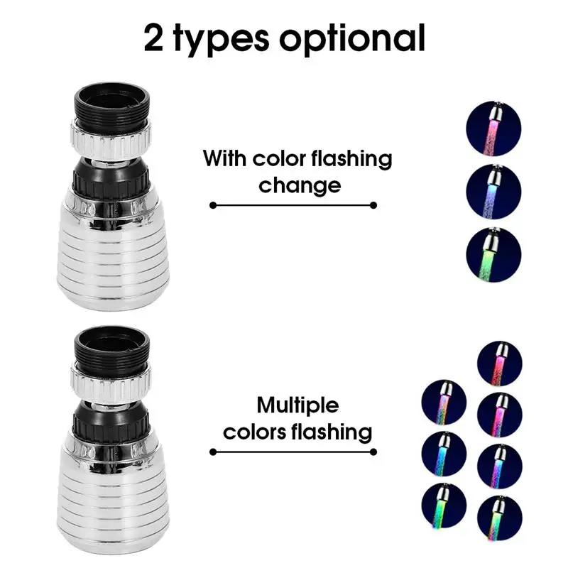 LED Water Faucet RGB Changing Glow Kitchen Shower Tap Water Saving Novelty Luminous Faucet Nozzle Head 360 Degree