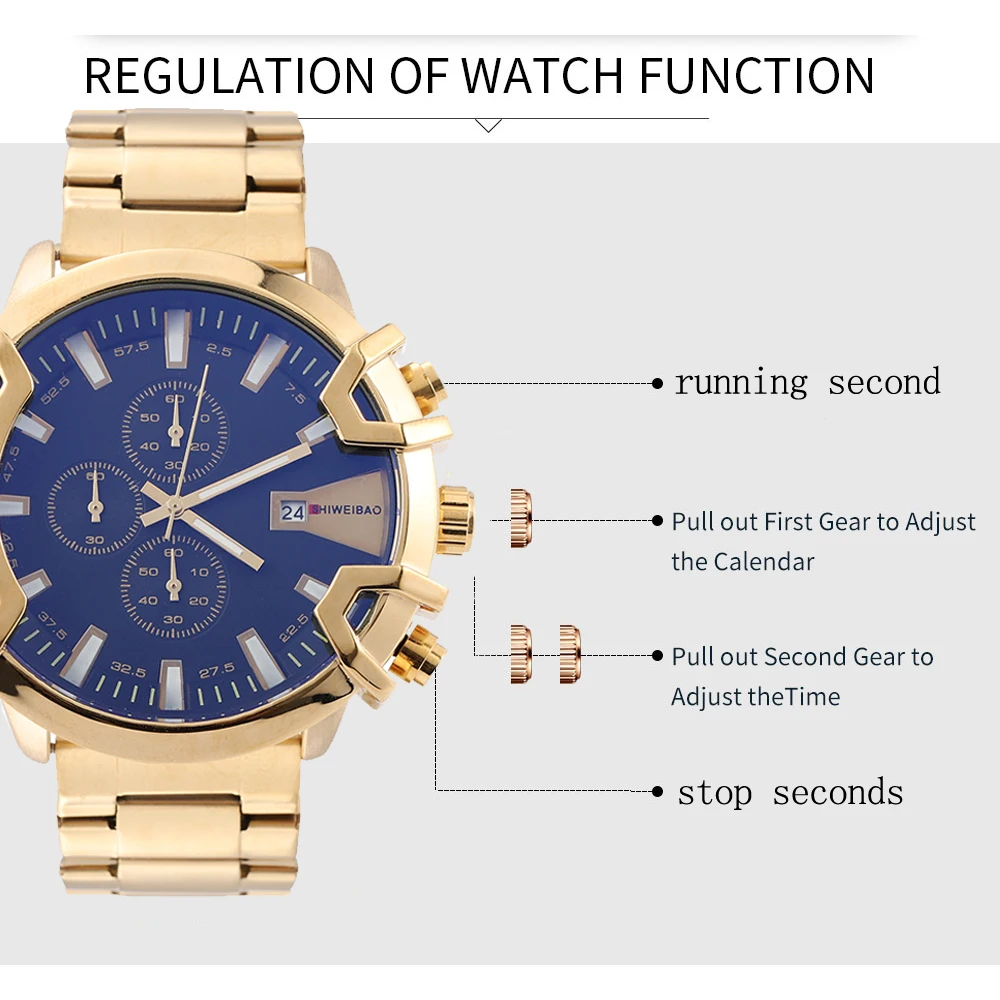 Gold Watch Men Top Luxury Brand Stainless Steel Sport Waterproof Quartz Watches Mens Chronograph Military Relogio Masculino 2021