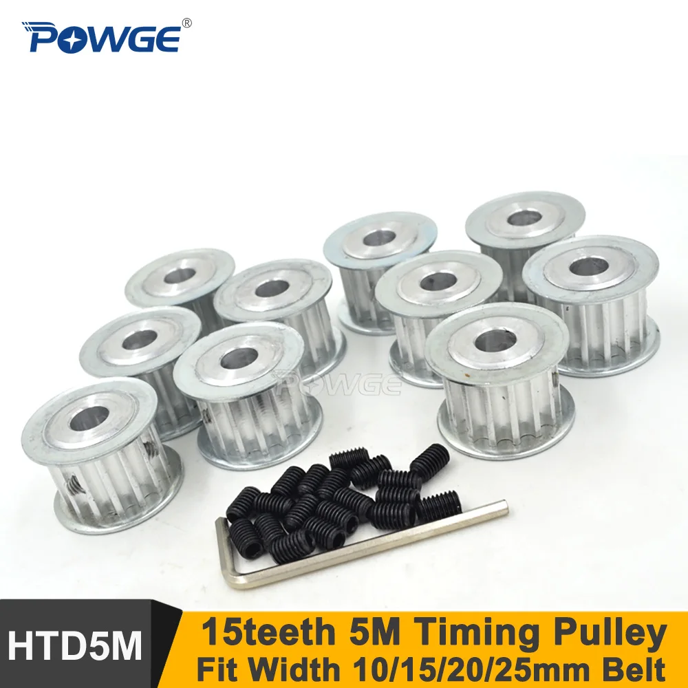 

POWGE 50pcs 15 Teeth 5M Synchronous Pulley Bore 5-12mm Fit W=10/15/20/25mm HTD 5M Timing Belt 15T 15Teeth HTD 5M Timing Pulley