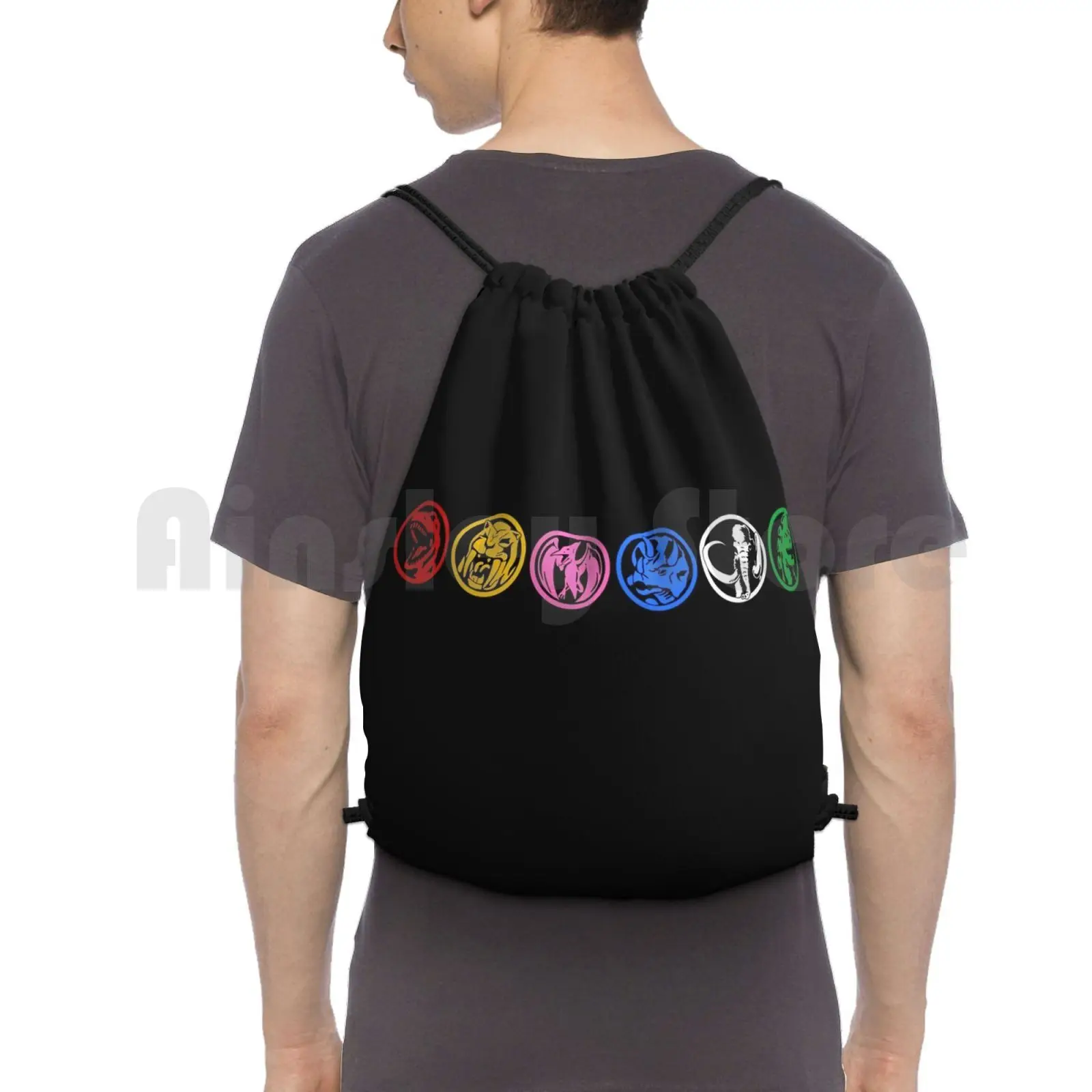 6 Power Coins Backpack Drawstring Bags Gym Bag Waterproof Six Power Coins Rangers Super Sentai Pink Ranger Blue Ranger