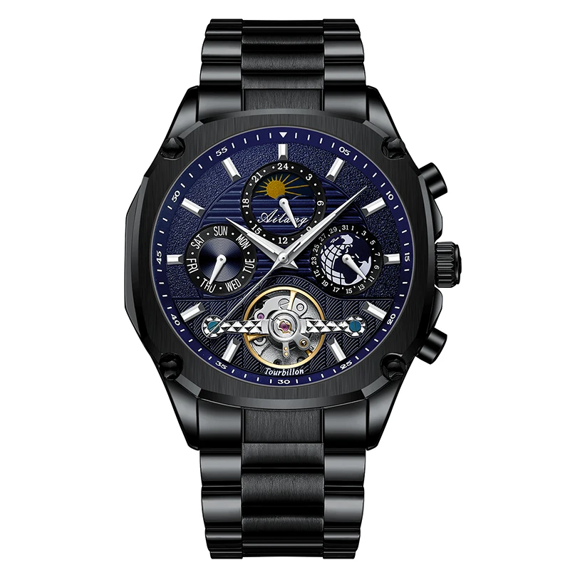 Orologio da uomo quadrato Top Brand orologi meccanici da uomo Tourbillon automatico orologio da scheletro calendario da uomo Relogio Masculino