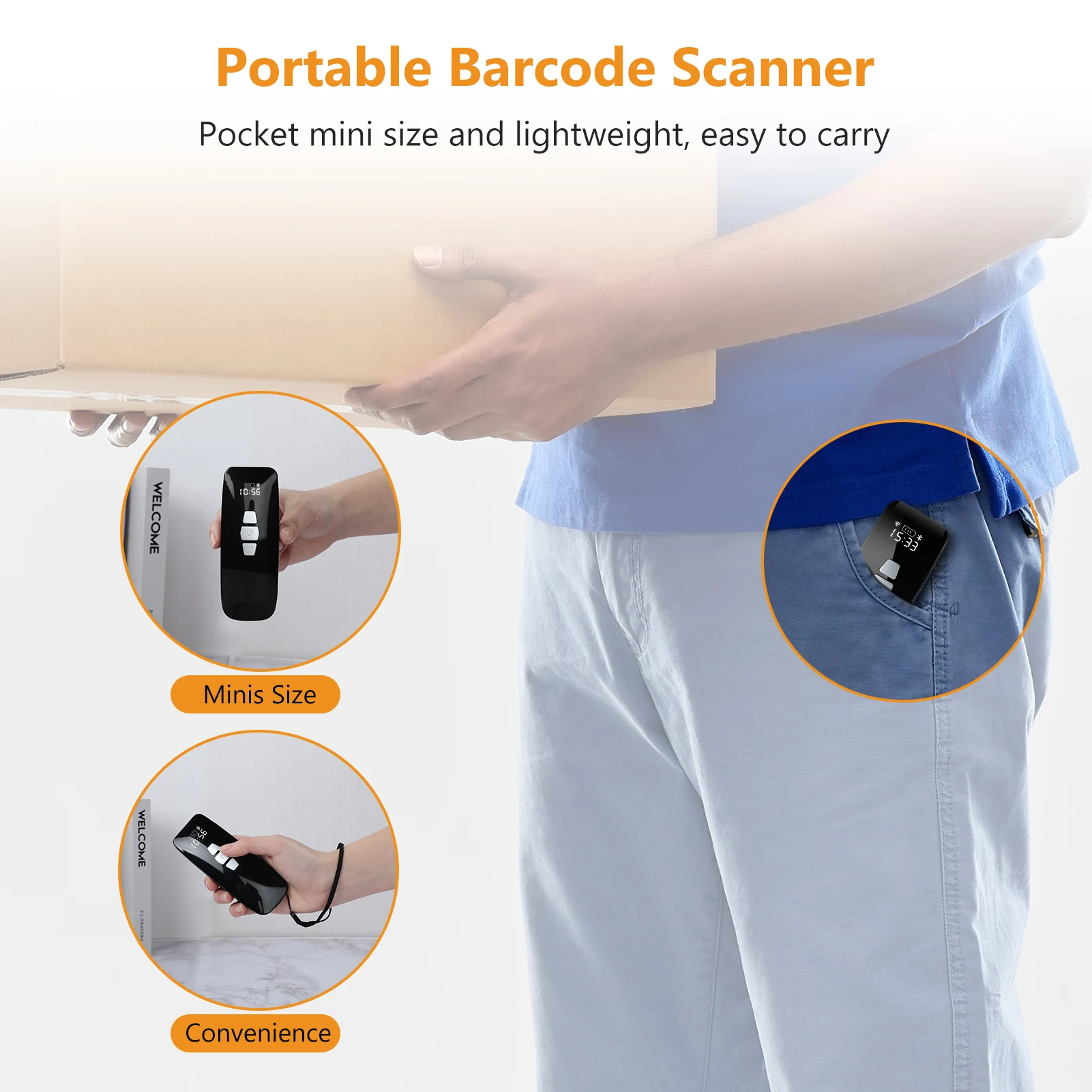 Evnvn Bluetooth Barcode Scanner, Mini Portable Barcode Reader USB Wired/Bluetooth/ 2.4G Wireless 1D 2D QR PDF417 Barcode Scanner