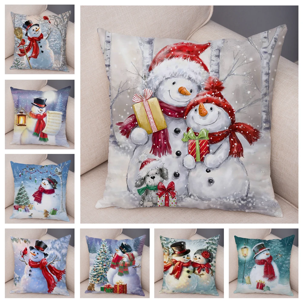 Cute Cartoon Snowman Cushion Cover Decor Merry Christmas Pillow Case Soft Plush Pillowcase for Children Room Sofa Car 45x45cm