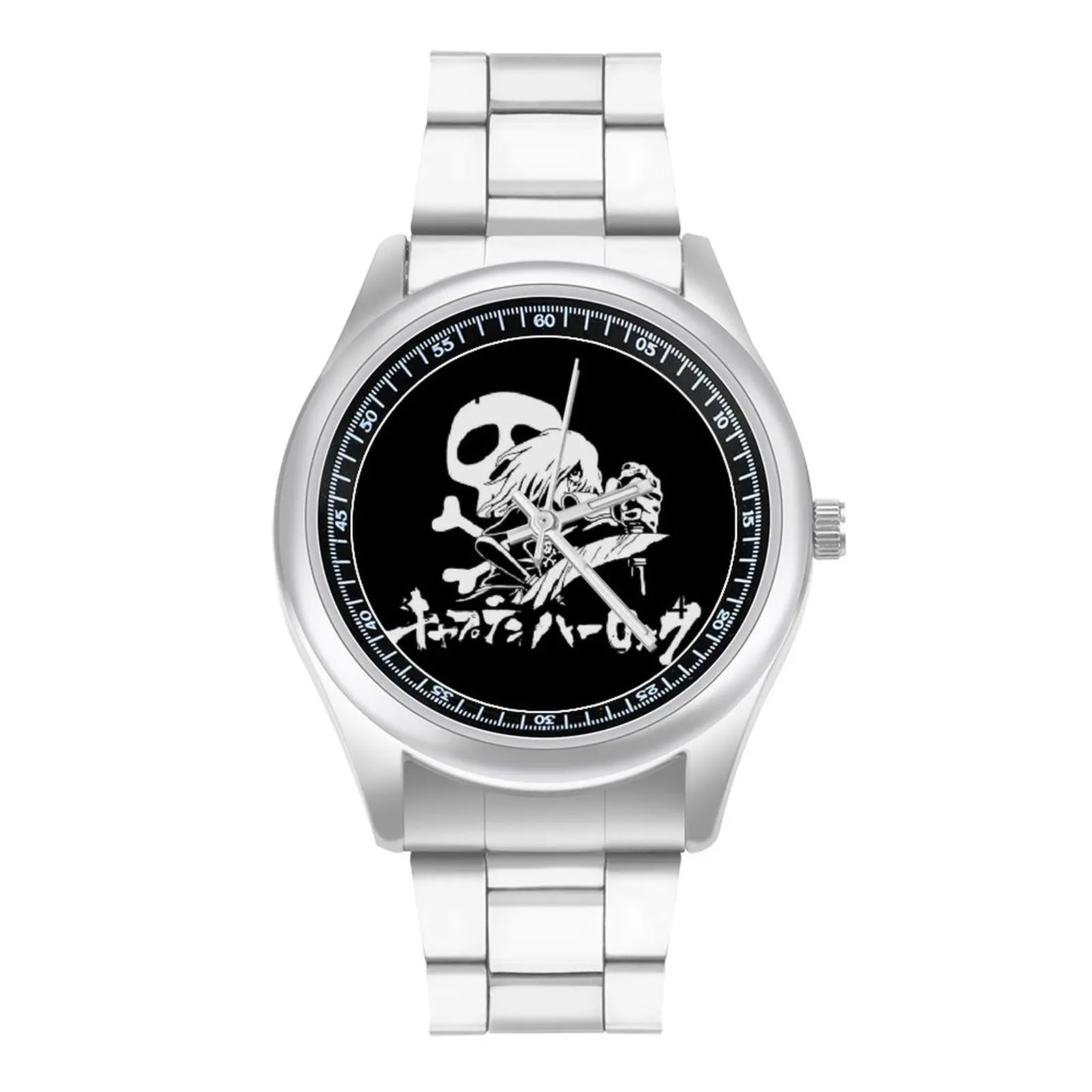 Albator Quartz Watch Captain Harlock High Quality Skull Black and White Stainless Wrist Watch Steel Men Travel Photo Wristwatch