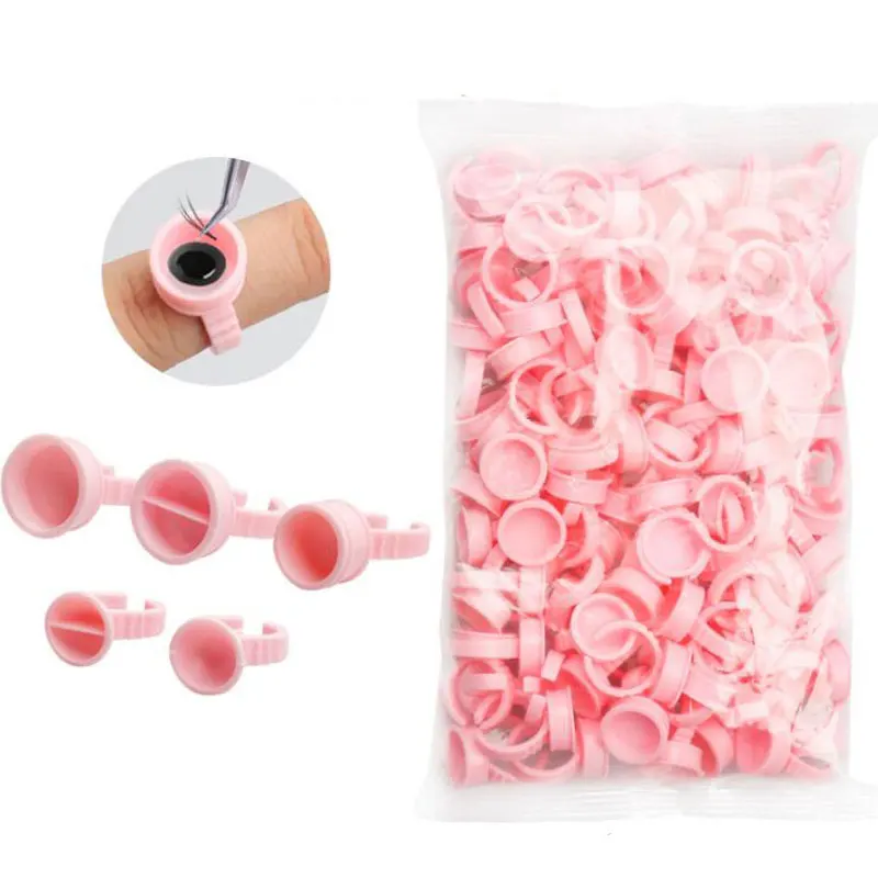 100pcs False Eyelash Blooming Ring Cup Eyelashes Extension Glue Container Plastic Permanent Makeup Pigment Holder Accessories