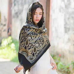 Hot Drilling Poncho Head Scarves Women Elegant Scarf And Warm Shawl Long Embroidery Stoles Bandana Scarf Hijab Luxury Brand