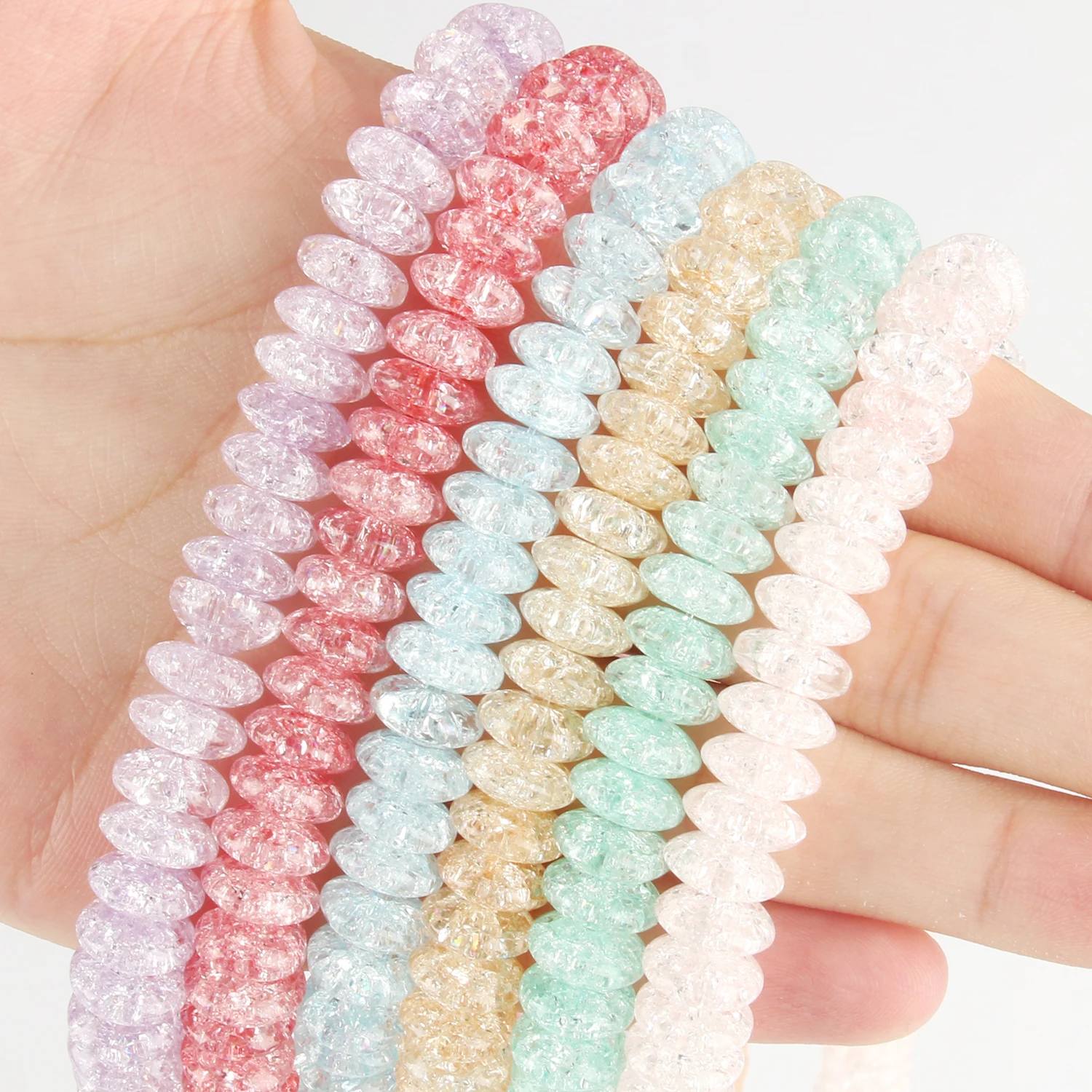 6/8/10mm Pink Blue Purple Snow Cracked Quartz Crystal Glass Beads Rondelle Loose Spacer Beads for Jewelry Making DIY Bracelet