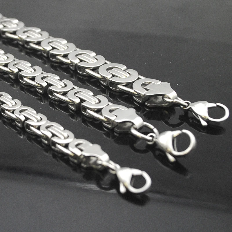 AMUMIU 6/8/11mm*16-25cm Men Bracelet Byzantine Silver Color Stainless Steel Links & Chains Male Jewelry Father Boys HB006