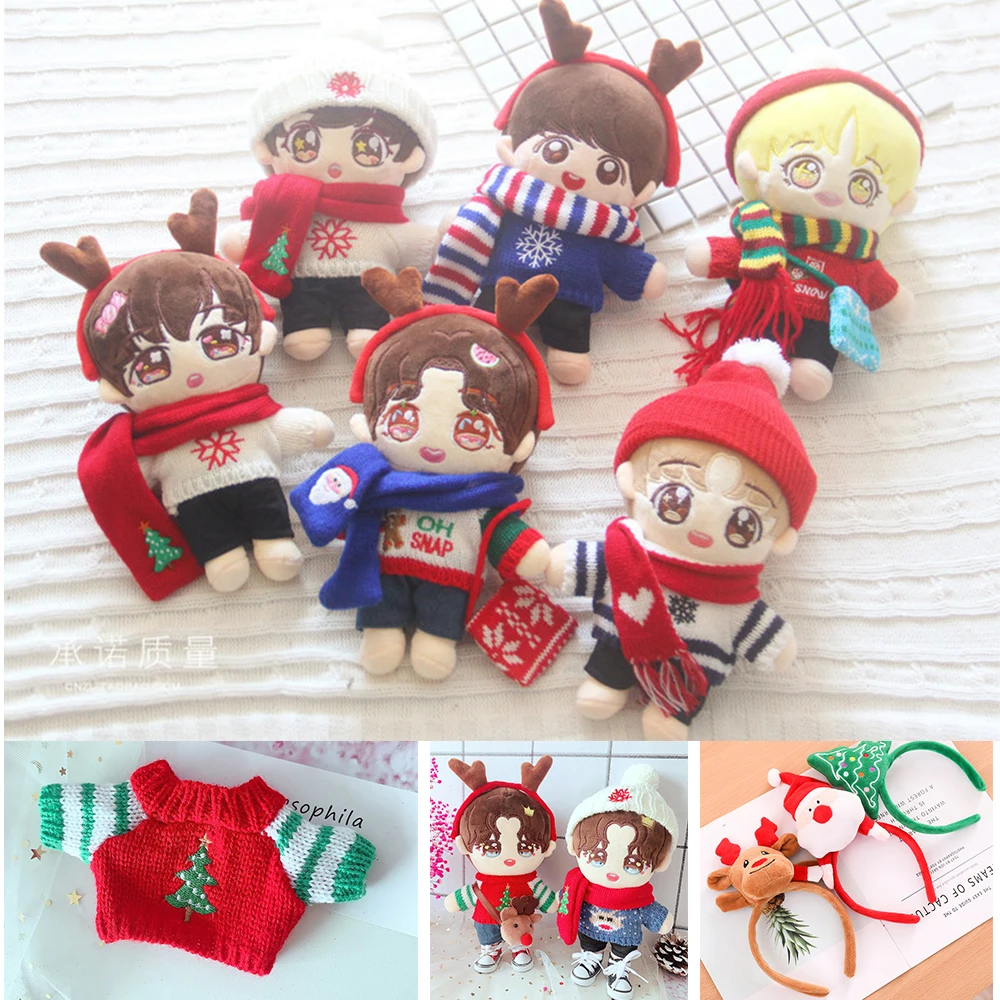 Red Christmas Suit For 20cm Handmade Doll Clothes Christmas Santa Claus Hat Clothes Doll Accessories For EXO Children Xmas Gift