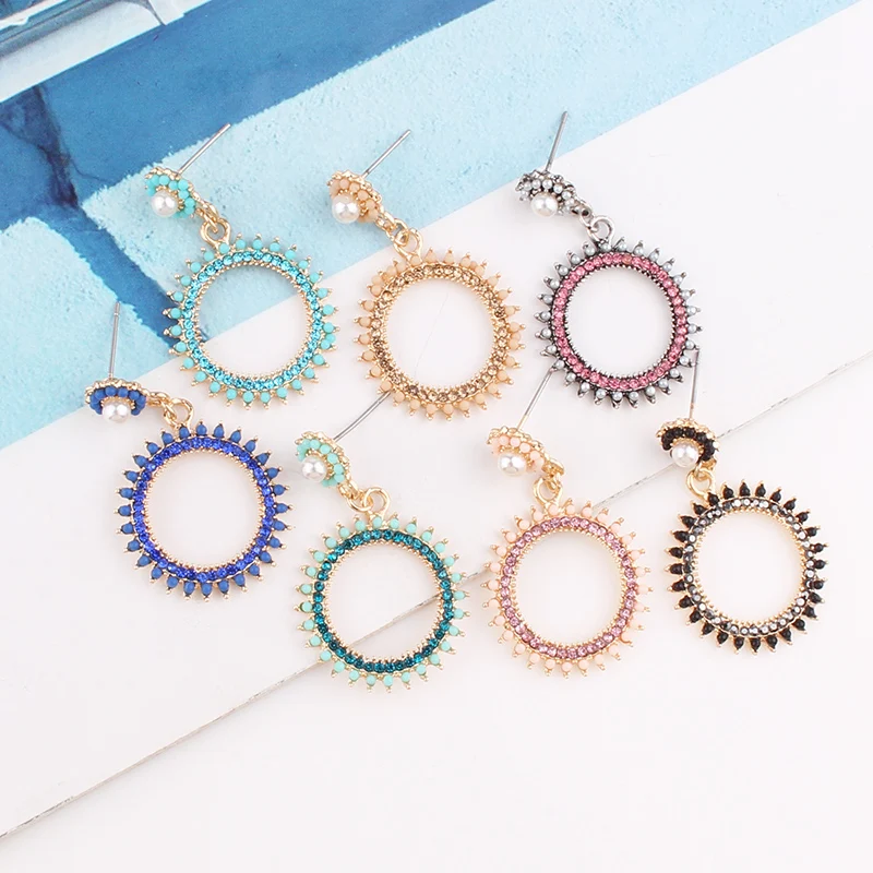 LUBOV Shining Crystal Rhinestone 3 Round Hoops Pendant Dangle Earrings Geometric Round Circle Drop Earrings Women Jewelry Gift