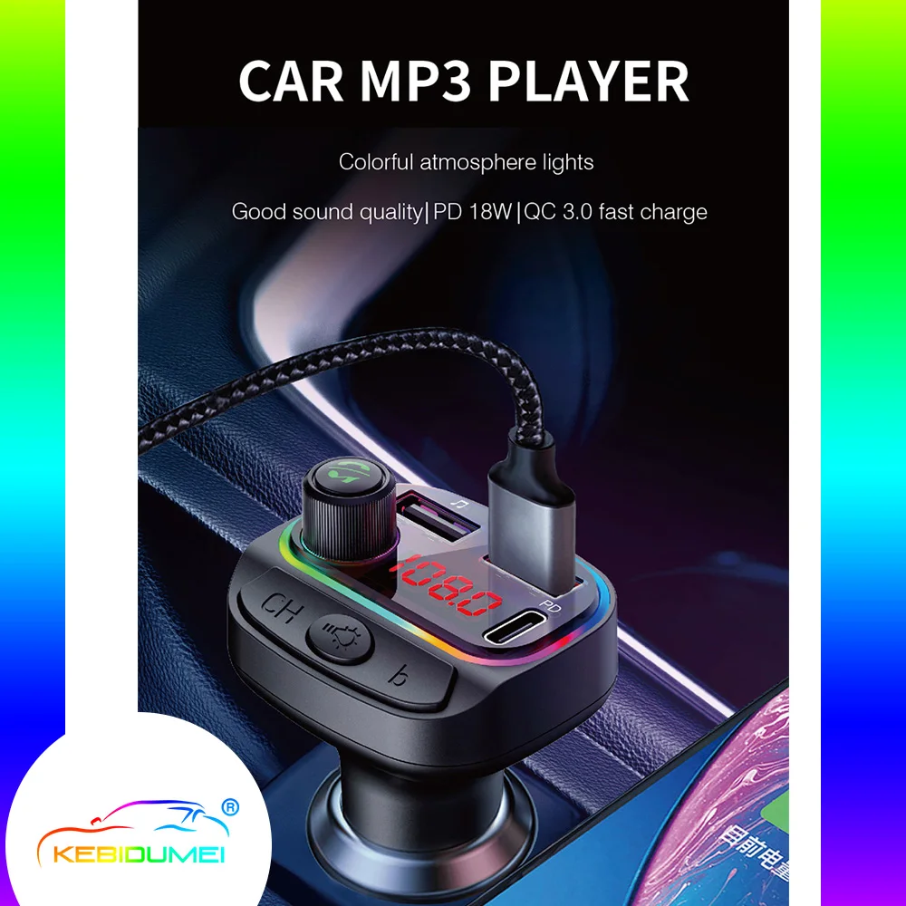 

Ambient Light Bluetooth 5.0 FM Transmitter Car MP3 Player Wireless Handsfree Audio Receiver USB Fast Charge TF U Disk play