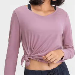 Nepoagym LIFEGO Tie Side Long Sleeve Workout Tops Women Loose Fit Yoga Top Brushed Fabric Lightweight Sports Shirt Yoga Tops