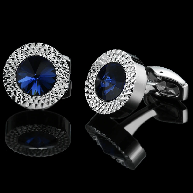 Summer new high quality brass hand inlaid Blue Crystal zircon Cufflinks classic style men\'s jewelry gifts