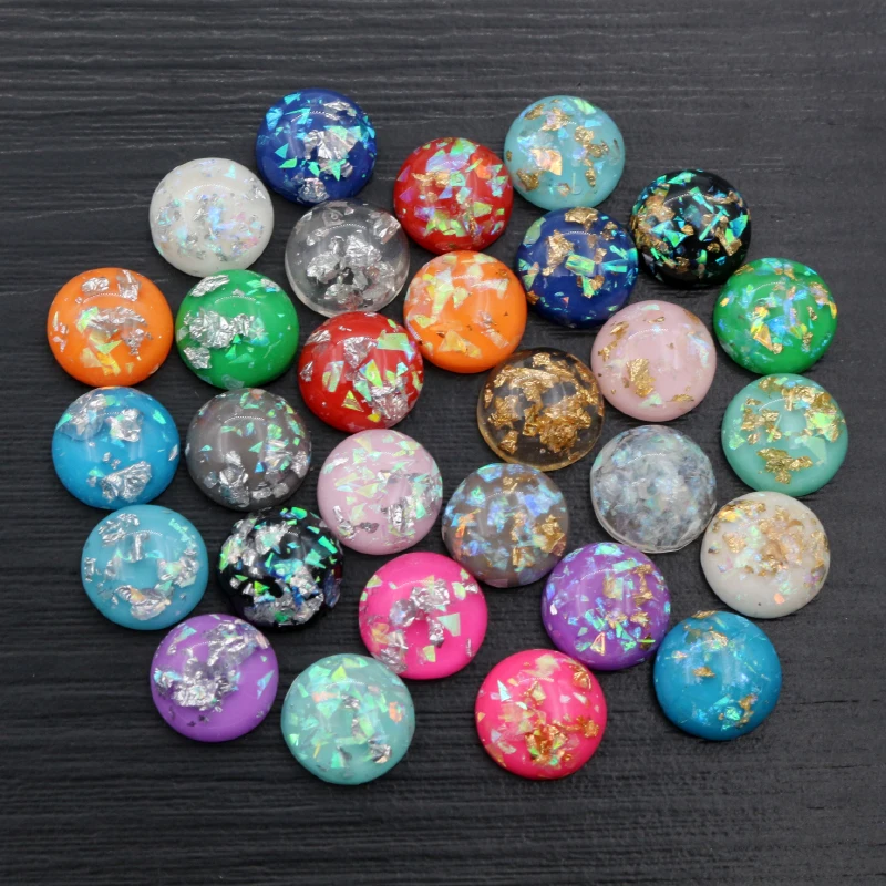 New Fashion 40pcs 12mm 8mm 10mm Mix Colors Built-in metal foil Flat back Resin Cabochons Cameo