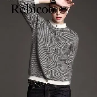 

Spring New Women Striped Cashmere Cardigans Korean Round Neck Knit Sweater Coat Short Paragraph