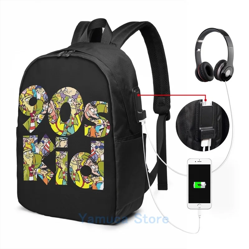 Funny Graphic print 90s Kid Ed Edd n Eddy USB Charge Backpack men School bags Women bag Travel laptop bag