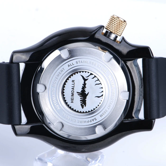 Heimdallr Men Diver Watch 43.5mm Automatic Watch Black Mechanical Wristwatch 200M Waterproof C3 Luminous Sapphire NH36