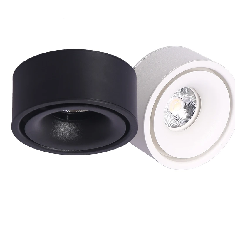 Round dimmable LED surface mounted spotlight COB free hole ceiling spotlight 7W / 12W 15W living room surface mounted downlight