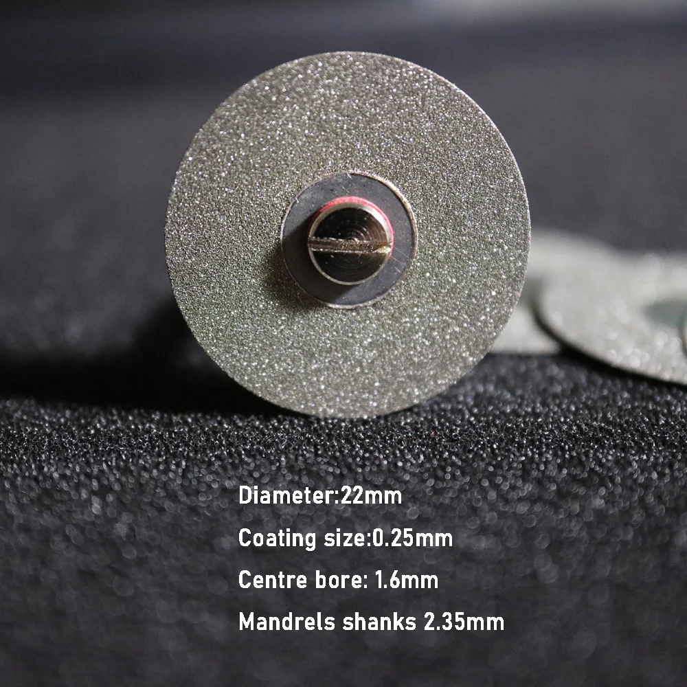 5 pcs Dental lab Diamond disc disks Double sided grit cutting disc tool diameter 22mm thickness 0.25mm with 1 mandrels