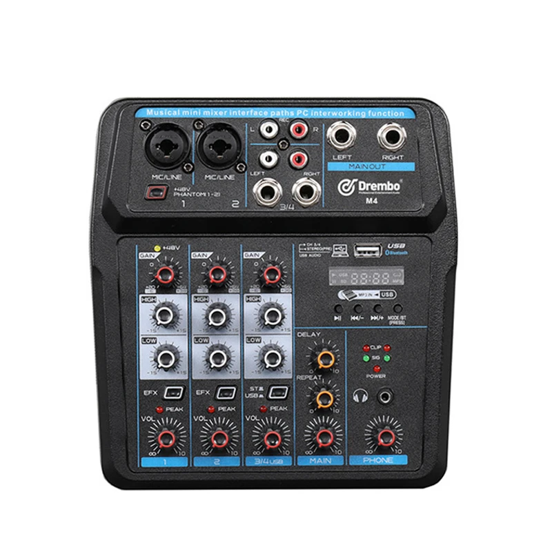 

BeatBox 4 Channels Sound Mixing Console Record Phantom Power Monitor AUX Paths Plus Effects Audio Mixer With USB