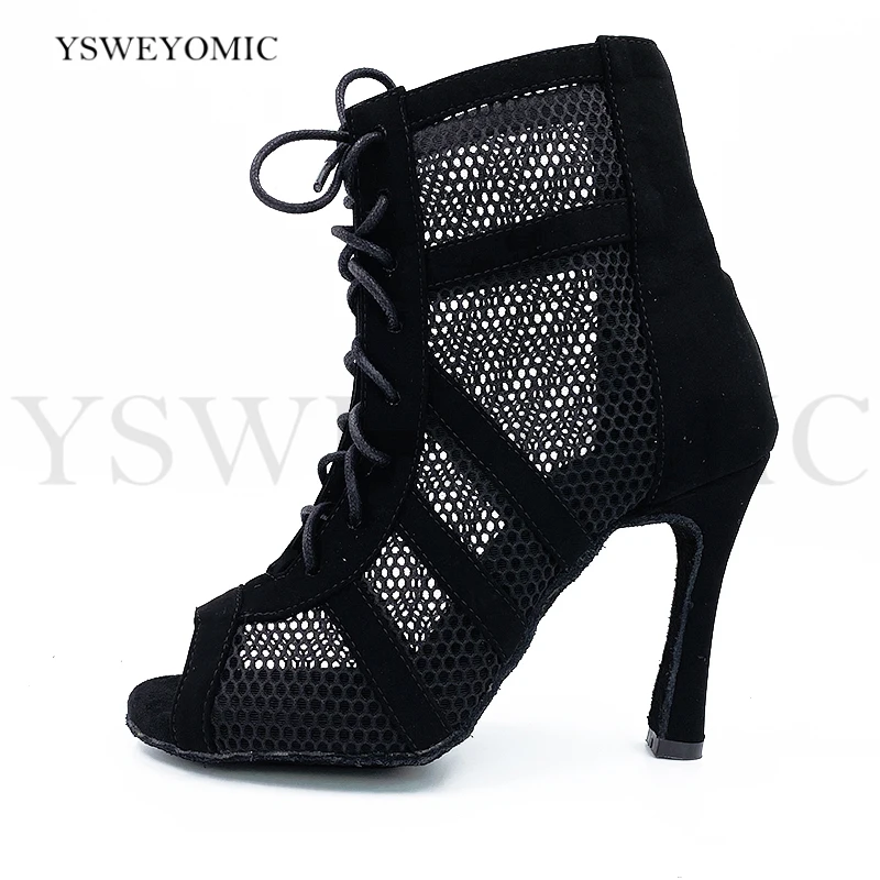 4inch High Heel Latin Dance Shoes 2020 New Style Black Leather With Mesh comfortable Customized Salsa Latin Shoes for Women