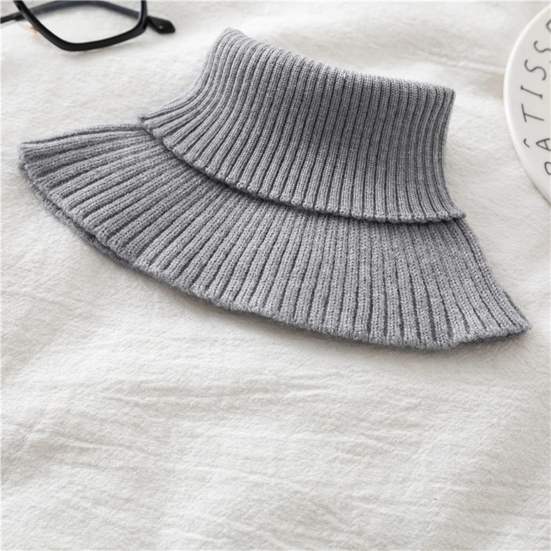 Ribbed Knitted False Fake Collar Winter Detachable Sweater Turtleneck Dickey Vintage Solid Color Neck Warmer Scarf Wrap