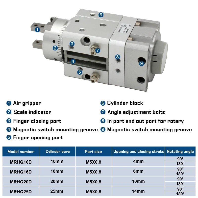 MRHQ Series rotary gripper MRHQ10D-90S-N  MRHQ16D-180S-N  MRHQ20D-180S-N MRHQ25D -90S-N /-180S-N Rotary clamping Cylinde