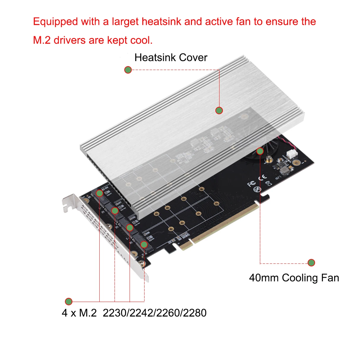 Tarjeta de expansión 4 M.2 PCIe3.0 x4 PCIe x16, requiere bifurculación, placa base compatible con Intel VROC AMD Ryzen Threadripper NVMe Raid