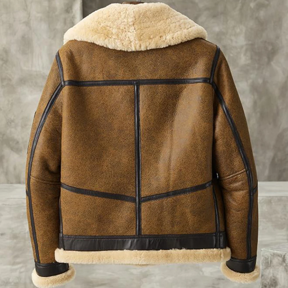 Men's Shearling Jacket Vintage Brown B3 Bomber Jacket Men's Fur Jacket Genuine Leather Jacket