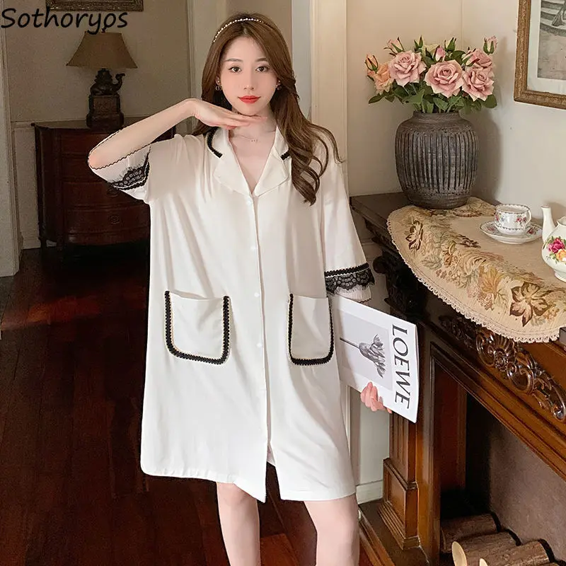 Renda retalhos camisola feminina aconchegante doce elegante camisola homewear estilo japonês único breasted macio nova moda diariamente