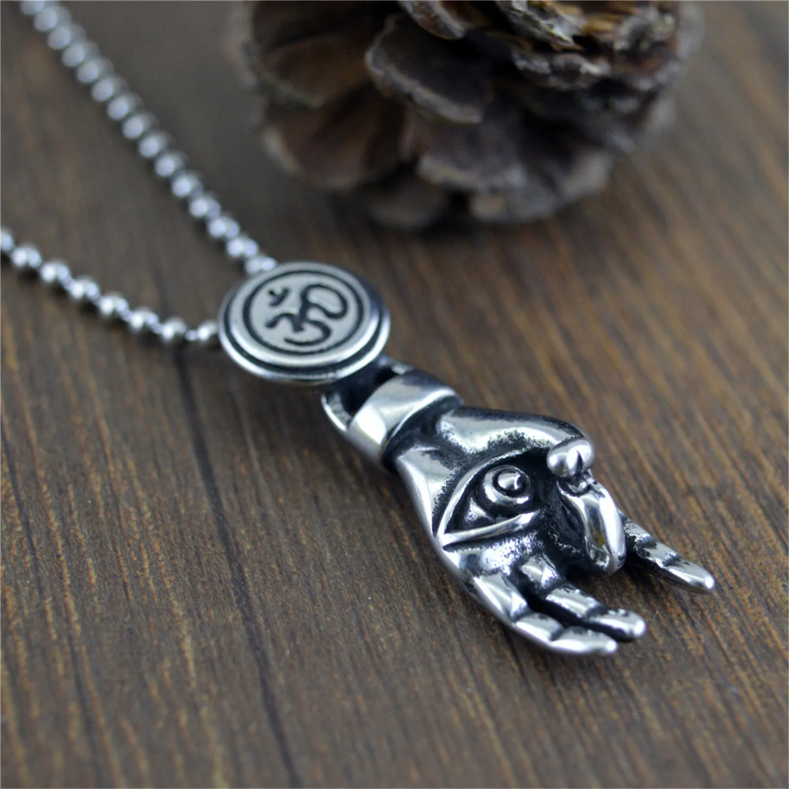 Om Symbol Lotus Fingers Hand Buddha Eye Stainless Steel Pendant Necklace Punk Hip Hop Retro Vintage Religious Jewelry