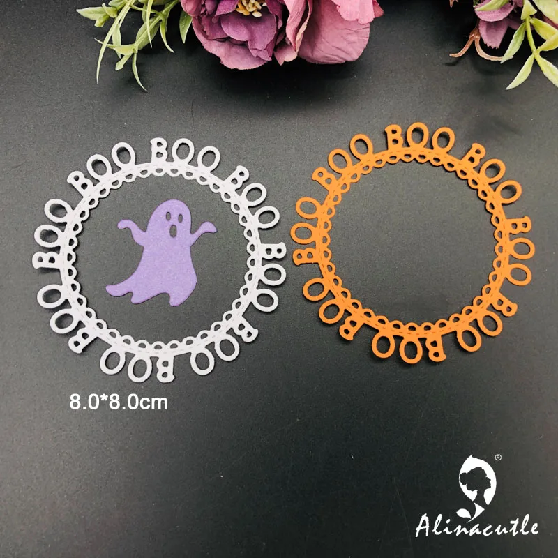 Alinacutle Metal Cutting Die Cut Halloween Ghost BOO Cirlce Scrapbooking Paper Craft Handmade Card Punch Art Cutter