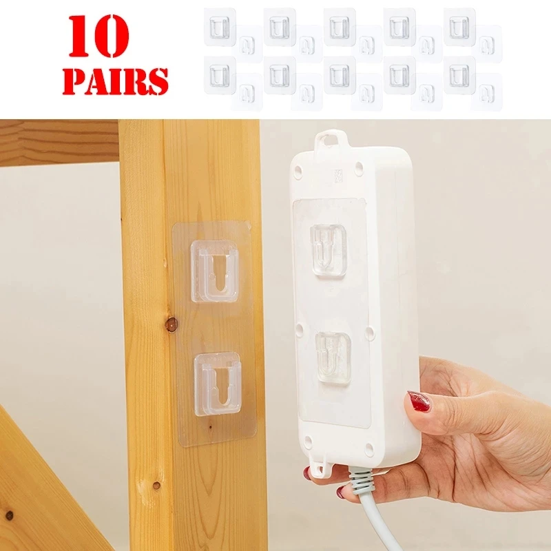 10PCS Cable Organizer Clips Double-Sided Adhesive Wall Hooks Hanger Hooks Suction Sucker Wall Storage Holder For Kitchen Bathroo