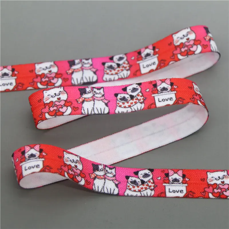 DHK 5/8'' 10yards dog boat love sea shell printed Fold Elastic FOE stretch ribbon hairbow headwear headband DIY OEM B1918