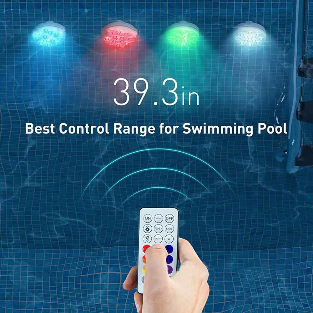13led luz de mergulho 16-color controle remoto piscina lâmpadas à prova dwaterproof água luzes festivas com 4 copos de sucção ímã